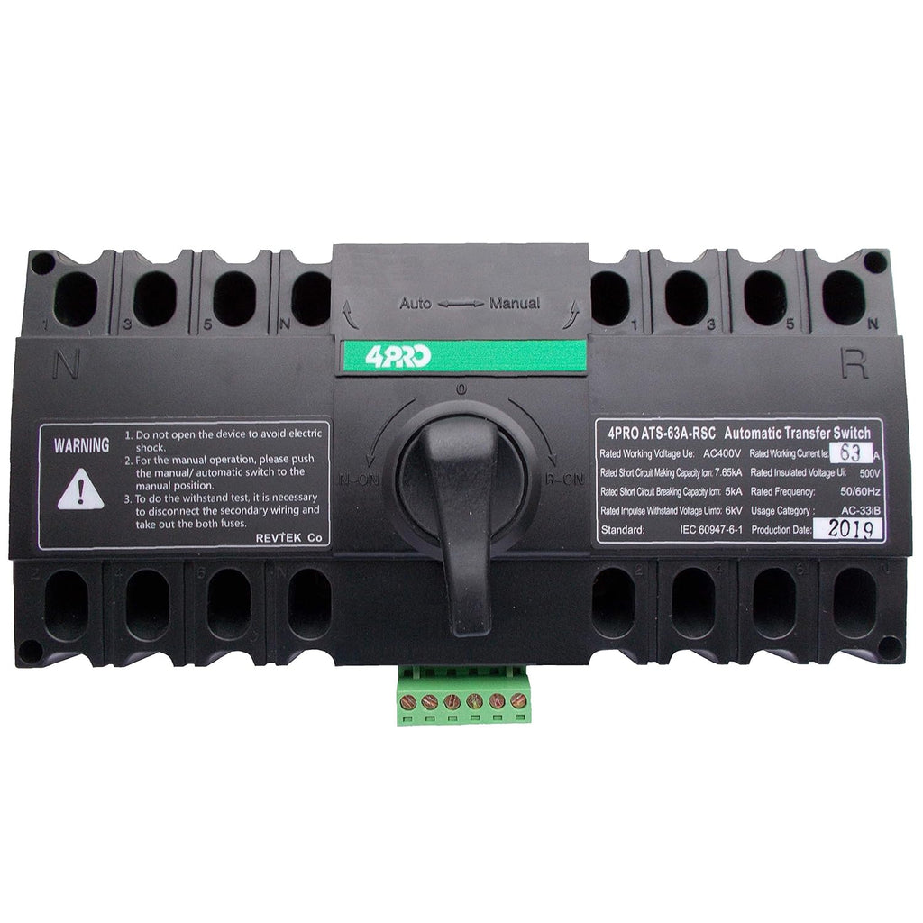 4PRO ATS-63A-4P-RSC 230V Automatic Changeover Switch 50-60Hz, 1-3 Phase, 4 pol, 3 pos,