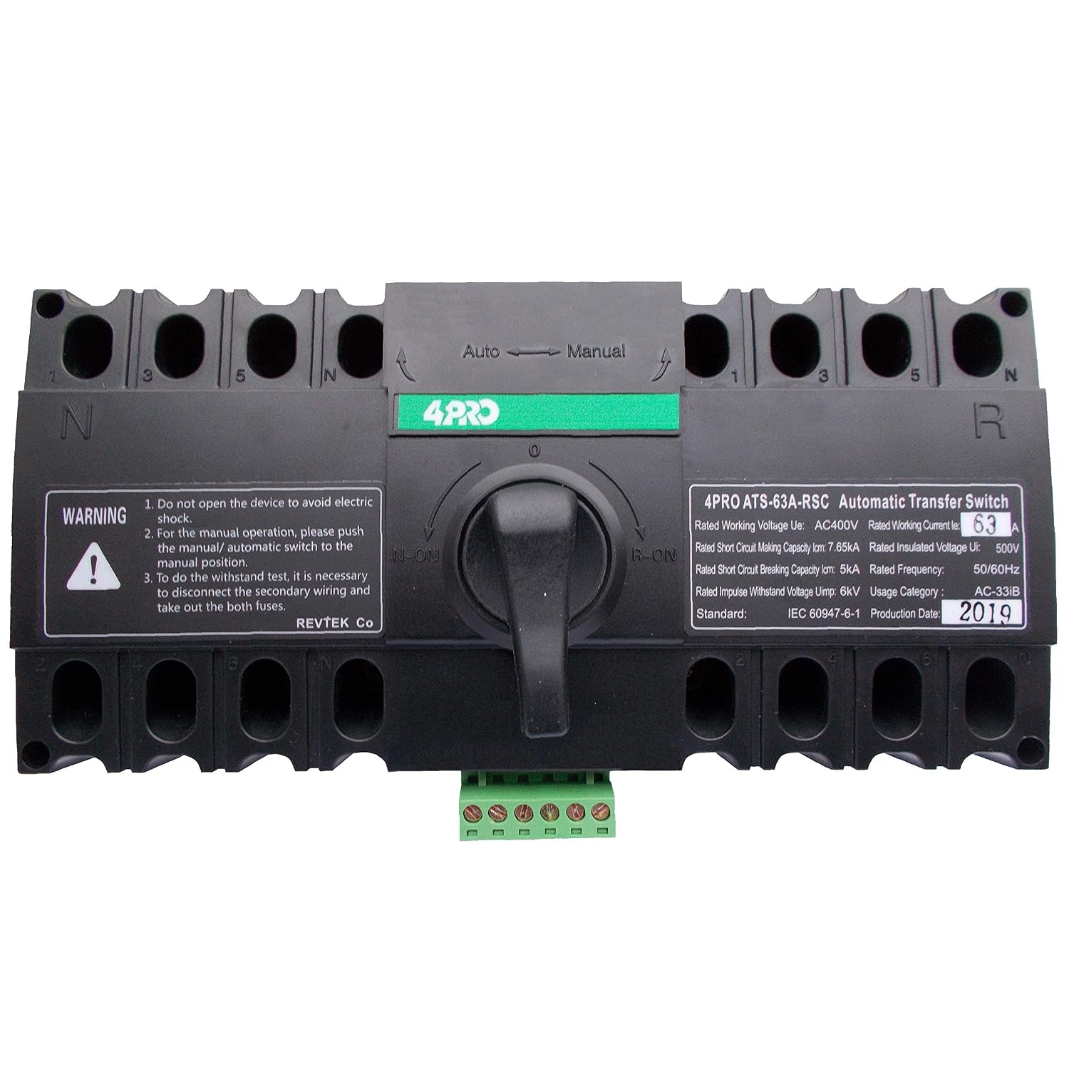 4PRO ATS-63A-4P-RSC 230V Automatic Changeover Switch 50-60Hz, 1-3 Phase, 4 pol, 3 pos,