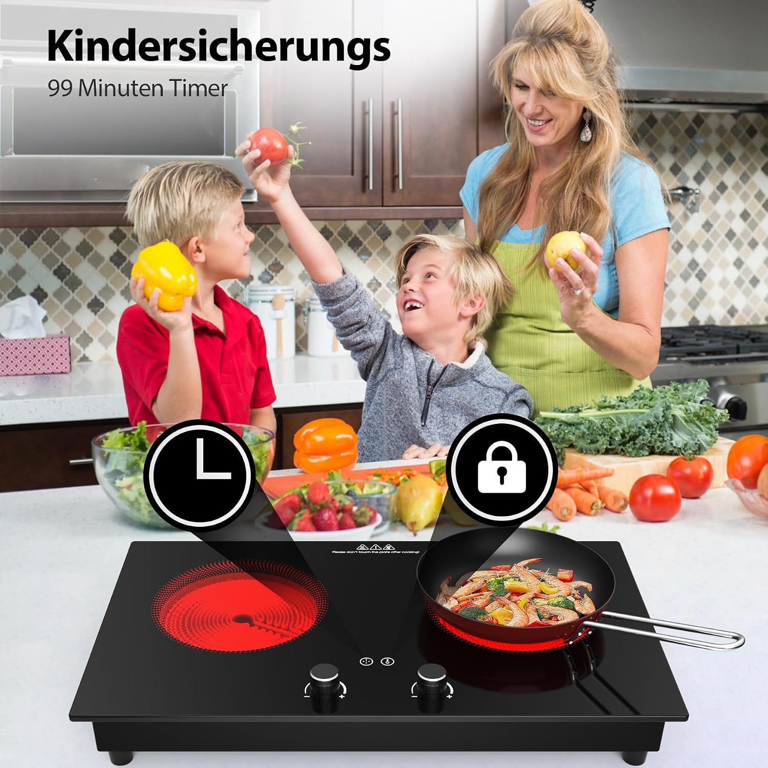 VBGK Electric Cooktop,2400W Electric Stove Top,Countertop and Built-in Hot Plate with Child Safety Lock, Timer, LED touch Knob Control,Overheat Protection,110V 2 Burner Induction Cooktop