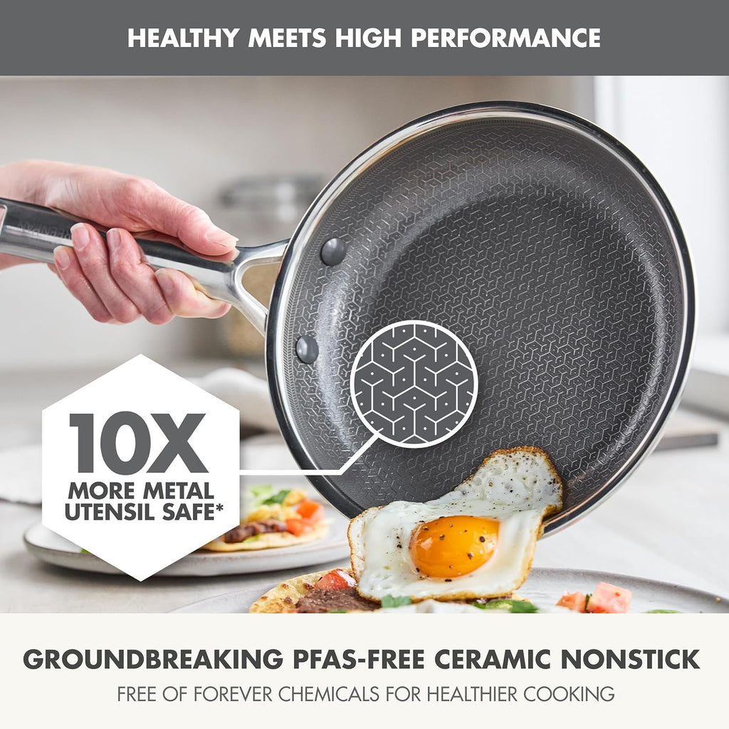 GreenPan Hybrid 9.5' & 11' Nonstick Stainless Steel Frying Pan Set, APEX Tri-Ply Thermobond PFAS-Free Ceramic Skillets, Induction & All Cooktop Compatible, Oven Temp to 850°F, Dishwasher Safe, Silver