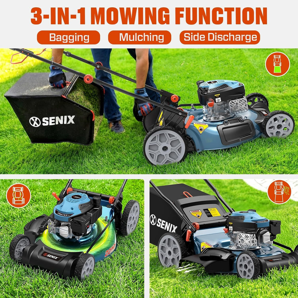 SENIX 22' Self-Propelled Gas Lawn Mower (170cc) +17-Inch 26.5 cc Gas Weed Wacker + 26.5cc Gas Leaf Blower Yard Tool Kit