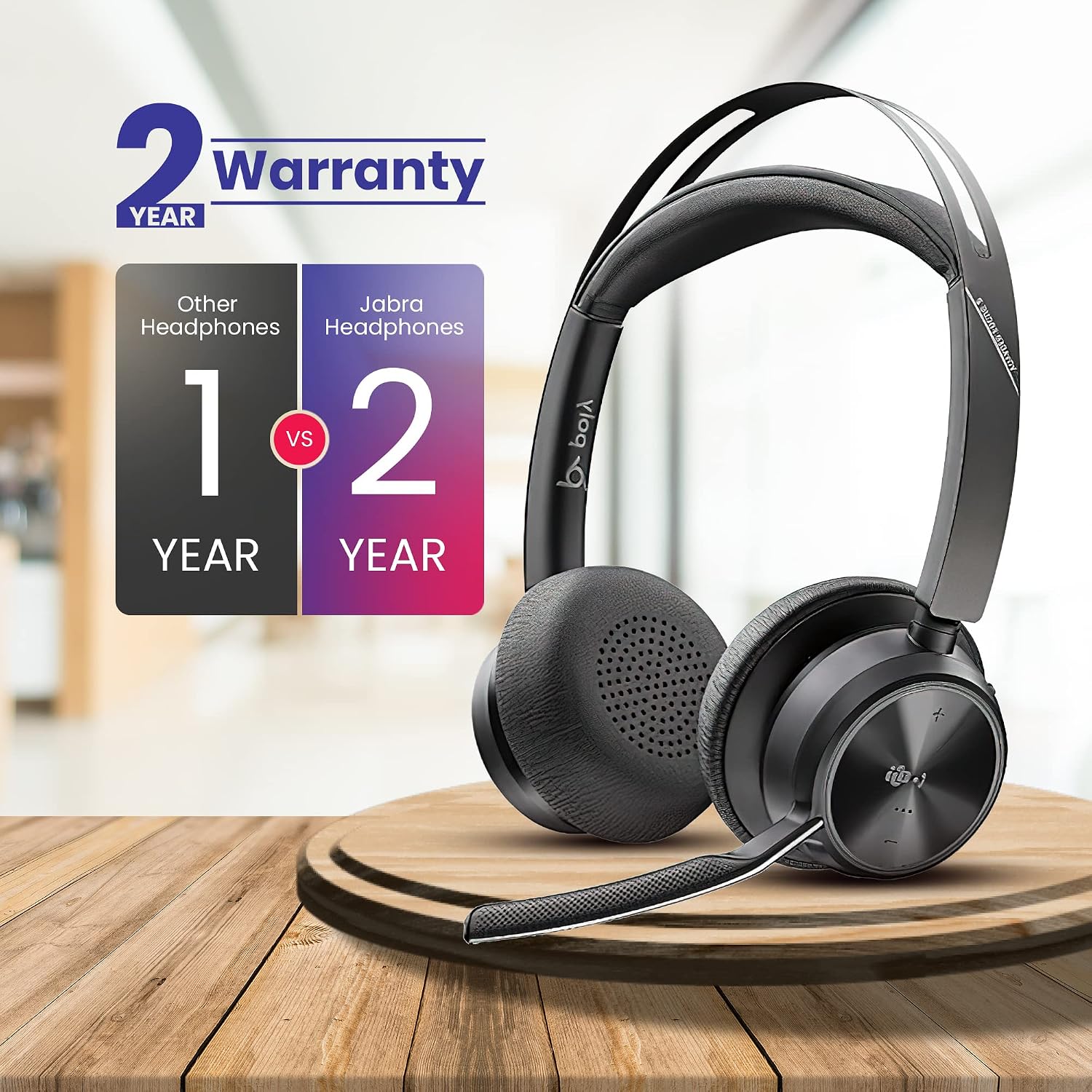 Poly Voyager Focus 2 Bluetooth Headset with Noise Blocking Mic - USB-C/A Dongle Adapters for PC using MS Teams, Zoom - Pairs to Both Cellphone and Laptop - Charging cable, and GTW Microfiber Cloth