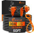 30 Amp RV Extension Cord,50 ft,Heavy Duty Generator Extension Cord with LED Power Indicator,30 AMP Female 90° Twist Lock Adapter with Reverse Polarity Lamp,NEMA TT-30P to L5-30R,120V/125V