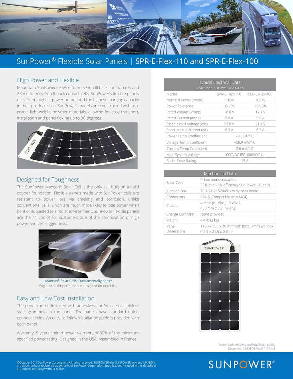 ExpertPower 100W Flexible Solar Panel| High-Efficiency Module with Monocrystalline Maxeon Solar Cells for RV, Boat, Camping and Generator Charging Applications