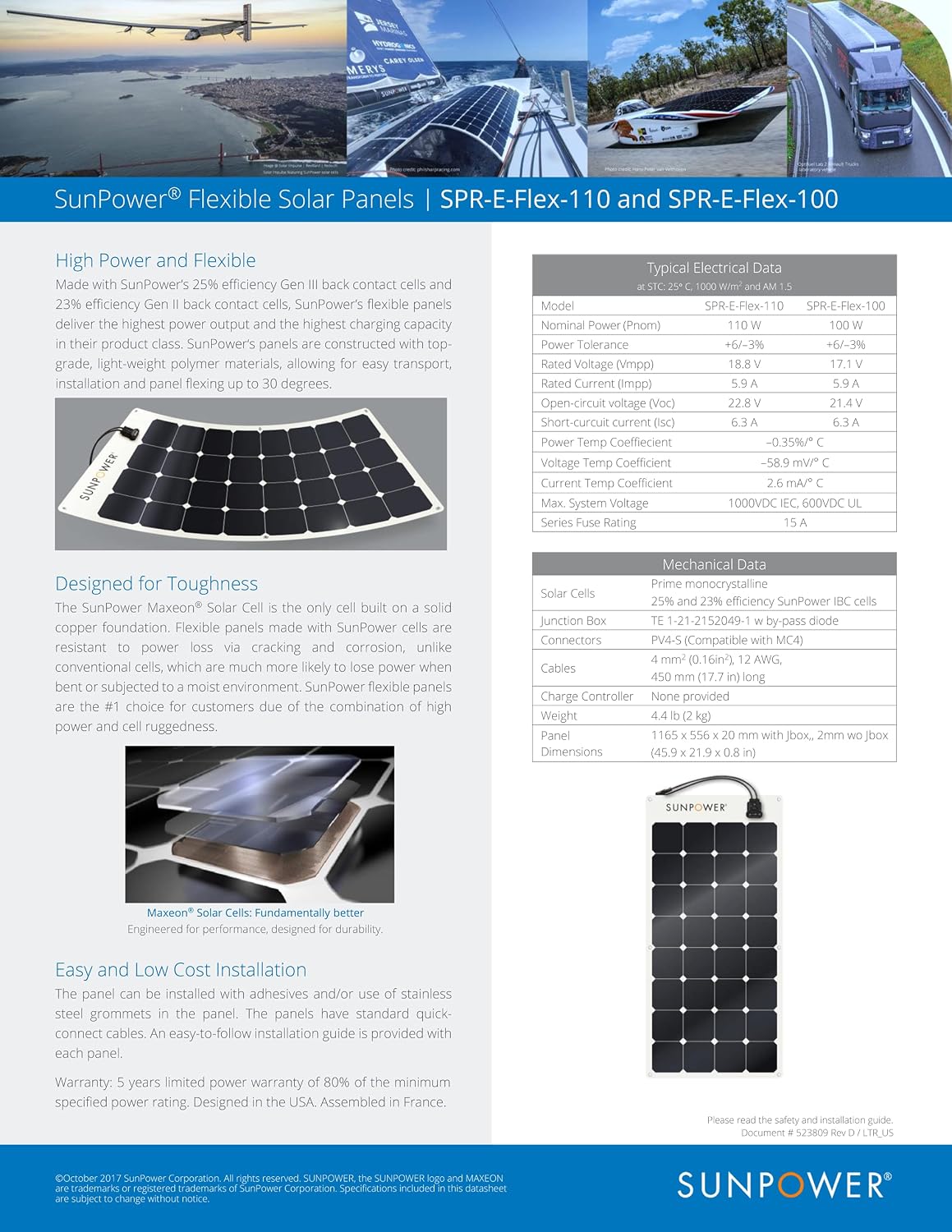 ExpertPower 100W Flexible Solar Panel| High-Efficiency Module with Monocrystalline Maxeon Solar Cells for RV, Boat, Camping and Generator Charging Applications