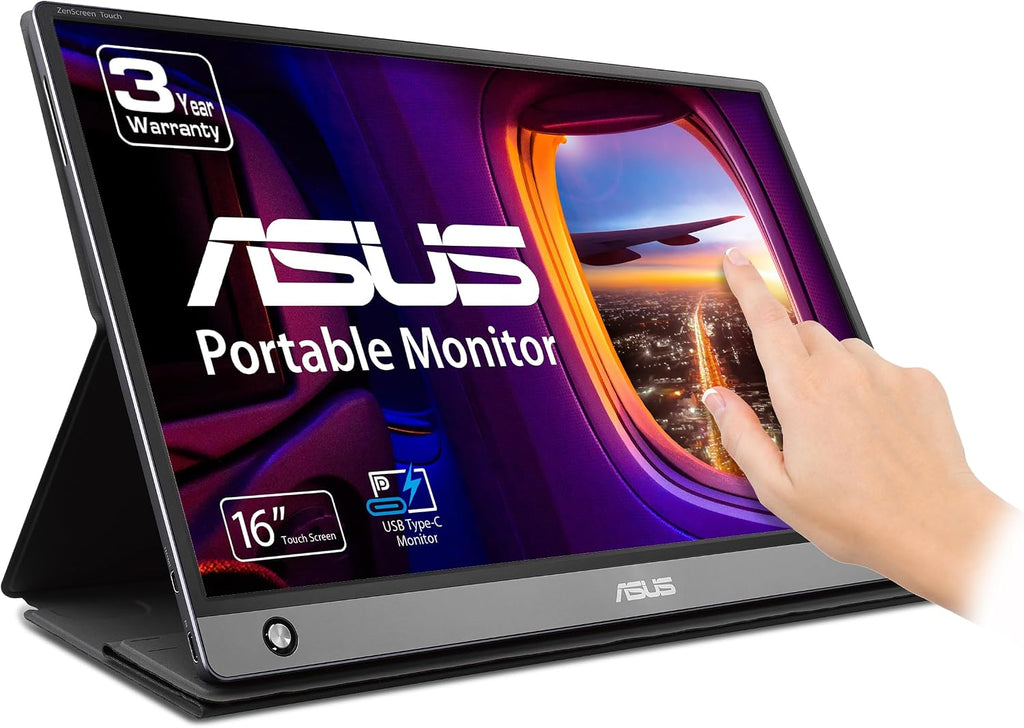 ASUS ZenScreen Touch Screen 15.6' 1080P Portable USB (MB16AMT) - Full HD (1920 x 1080), IPS, Anti-Glare, Built-in Battery, Speakers, Eye Care, USB Type-C, Micro HDMI, Smart Case, 3-Year Warranty