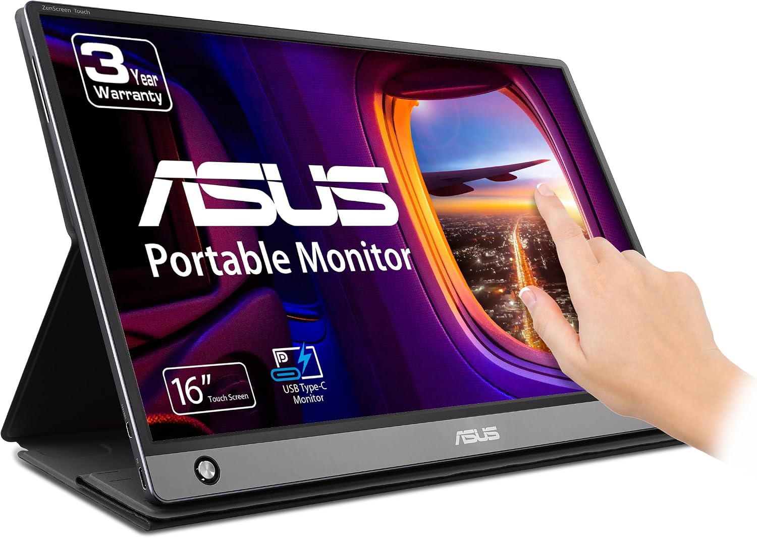 ASUS ZenScreen Touch Screen 15.6' 1080P Portable USB (MB16AMT) - Full HD (1920 x 1080), IPS, Anti-Glare, Built-in Battery, Speakers, Eye Care, USB Type-C, Micro HDMI, Smart Case, 3-Year Warranty