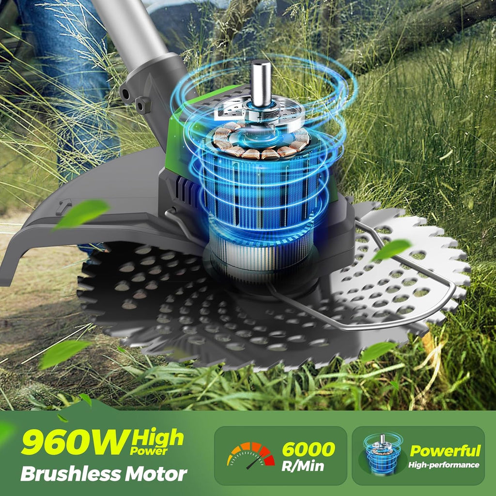 21V Electric Weed Wacker Cordless Weed Wacker with 2 x 4.5Ah Batteries, 960W Brushless Motor Weed Eater, 4-in-1 Multifunctional Grass Trimmer Lawn Tool Cordless Cutter Mower, Garden Gifts