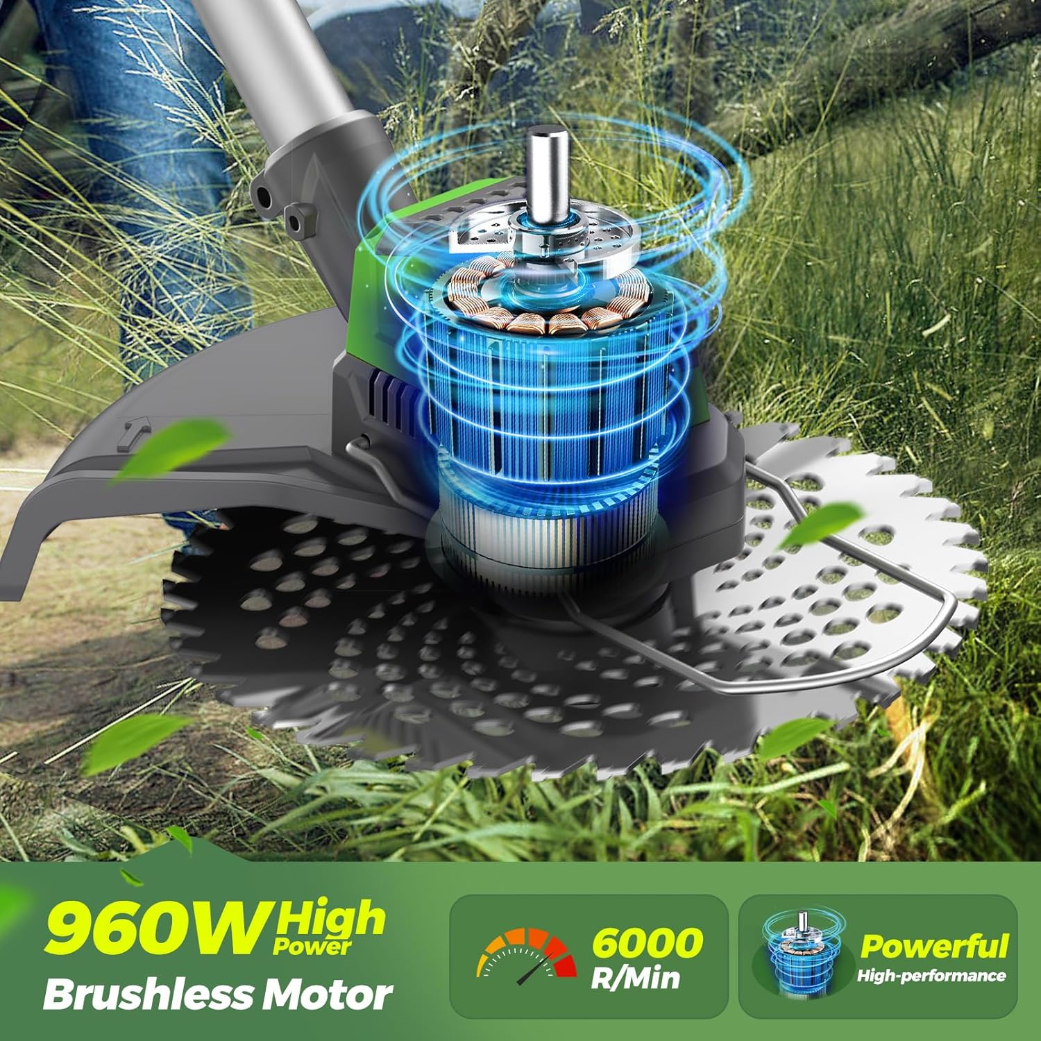 21V Electric Weed Wacker Cordless Weed Wacker with 2 x 4.5Ah Batteries, 960W Brushless Motor Weed Eater, 4-in-1 Multifunctional Grass Trimmer Lawn Tool Cordless Cutter Mower, Garden Gifts