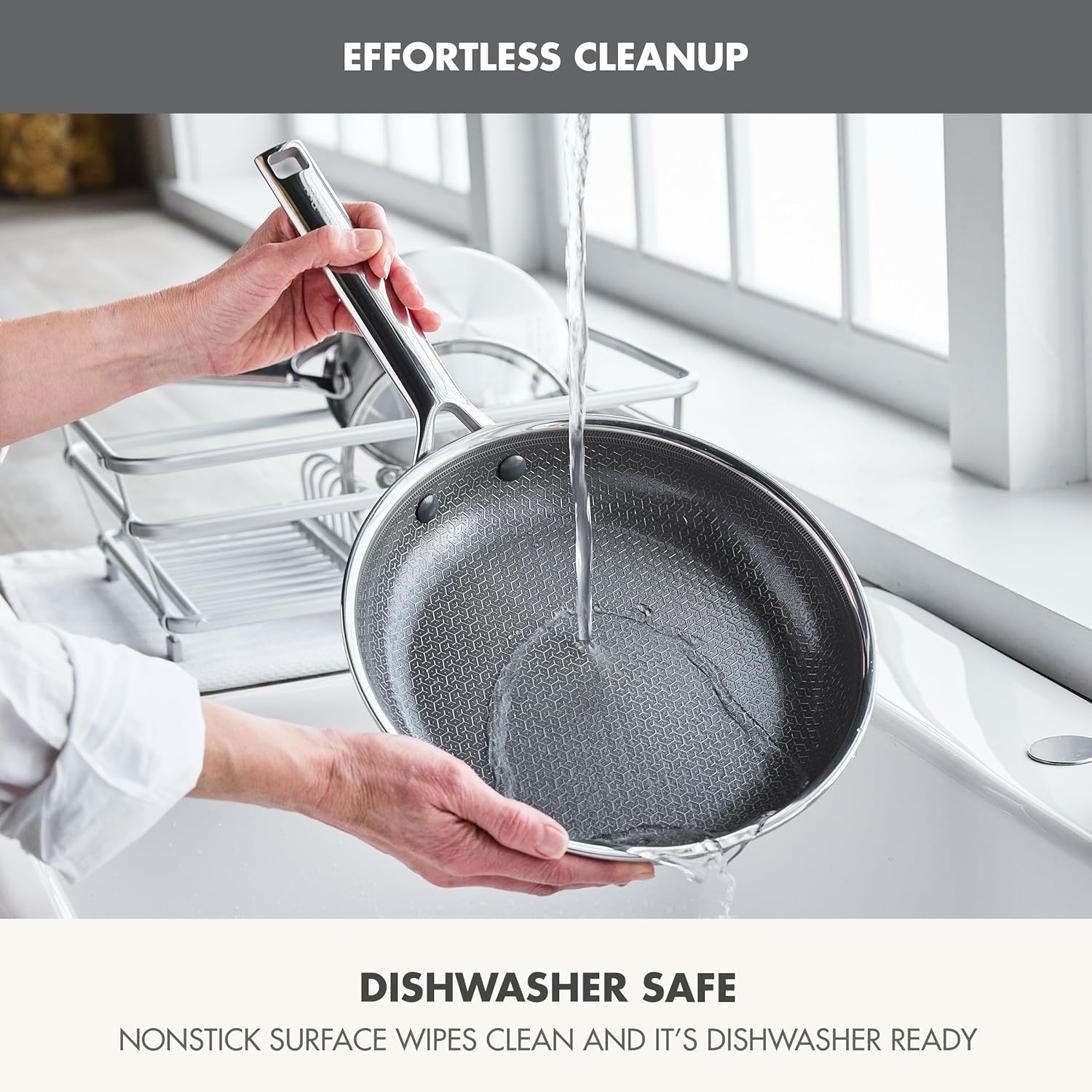 GreenPan Hybrid 9.5' & 11' Nonstick Stainless Steel Frying Pan Set, APEX Tri-Ply Thermobond PFAS-Free Ceramic Skillets, Induction & All Cooktop Compatible, Oven Temp to 850°F, Dishwasher Safe, Silver
