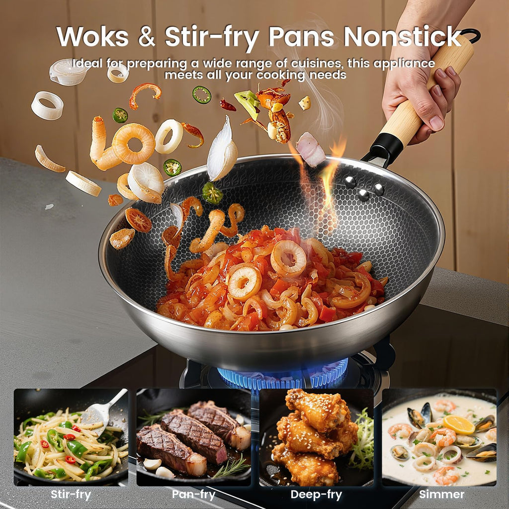 1700W 120V Concave Induction Wok Cooktop with Stainless Steel Wok, Non-Pulse Continuous Heating, 16 Power Levels, Portable Countertop Burner for Round-Bottom Woks & Stir-Fry Cooking