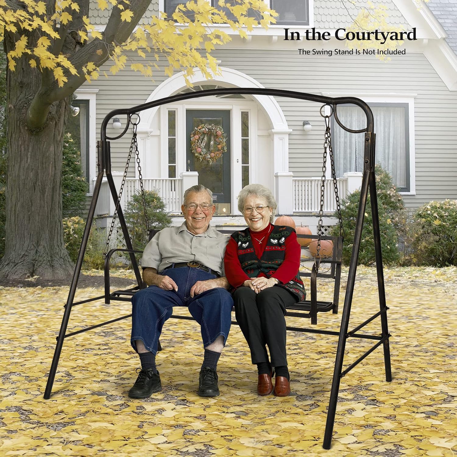 VINGLI Upgraded Metal Patio Porch Swing, 660 LBS Weight Capacity Steel Porch Swing Chair for Outdoors, Heavy Duty Swing Chair, Bench Swing for Gardens & Yards (Antique Bronze)