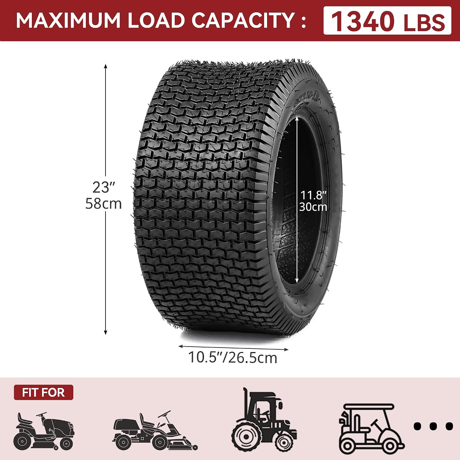 YITAMOTOR 22x9.50-12 Lawn Mower Tires (Set of 2), 4 Ply Tubeless Tractor Turf Tire, 22x9.50x12 Lawnmower Tires Fits Most Lawn & Garden Vehicle, 1340LBS Capacity