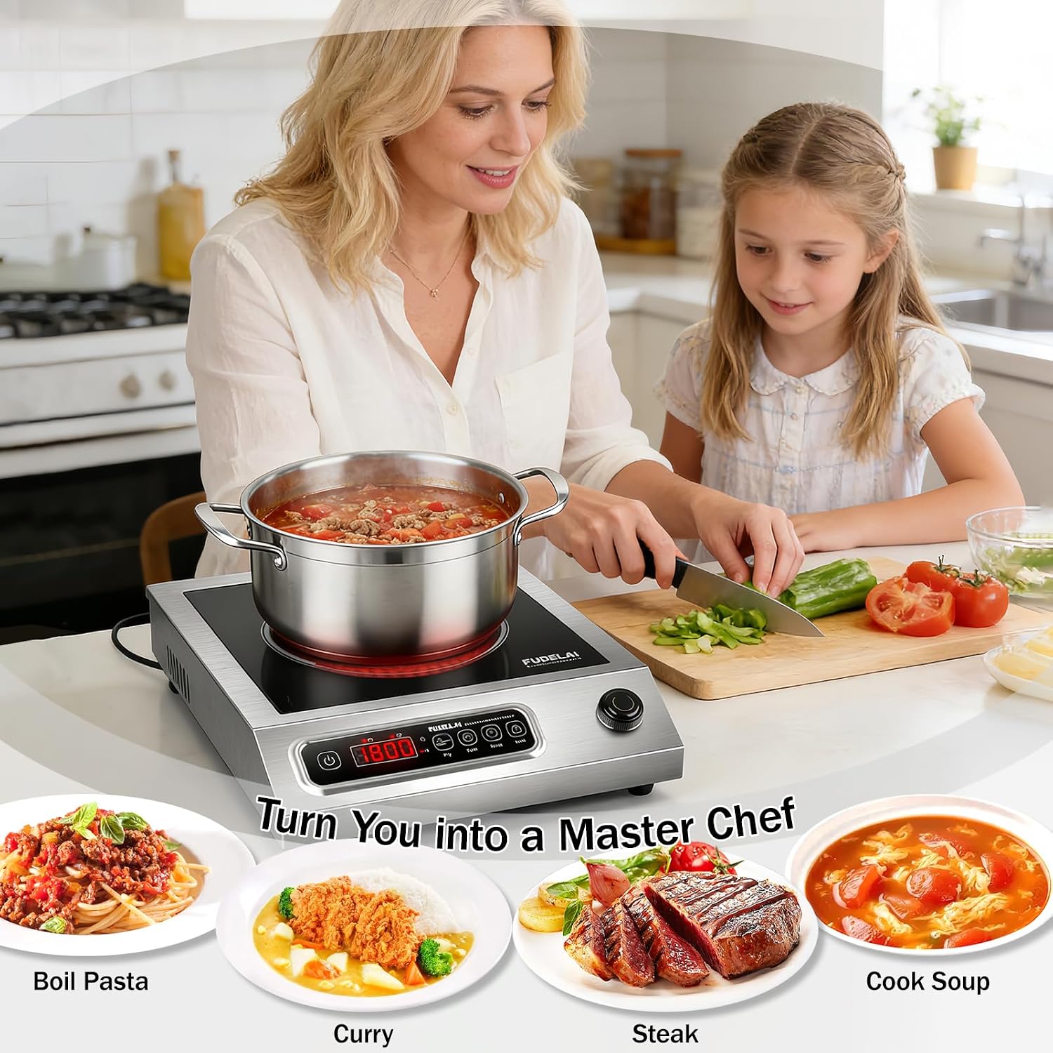 1800W Hot Plate Electric, 9 Power Levels Commercial-Grade Induction Cooktop, Portable Infrared Burner with Timer and Child Safety Lock, for Apartment, Dorm, RV and Restaurant