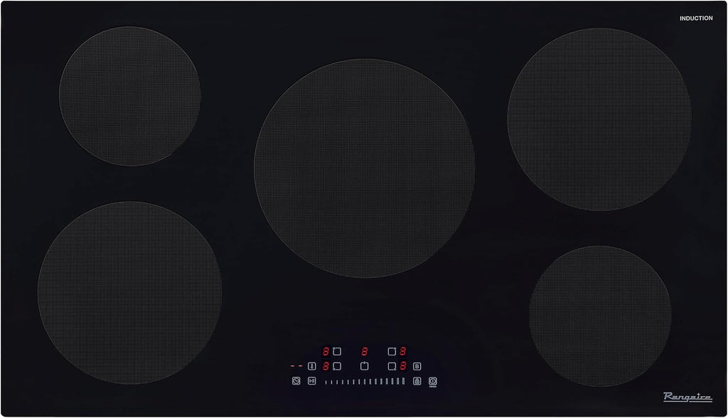 Rangaire RCI361S 36' Induction Cooktop, 10900W, 5 Burners, Built-in Stove Top, Booster & Timer, 9 Power Levels, Slide Touch Control, Child Safety Lock, 240V Hard Wire, Ceramic Surface