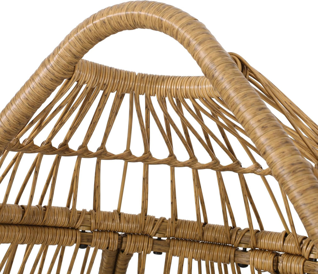 Wicker Egg Chair, Wicker Lounge Chair with Water Resistant Cushion, Indoor Outdoor Lounger for Patio, Backyard, Living Room (Light Brown)