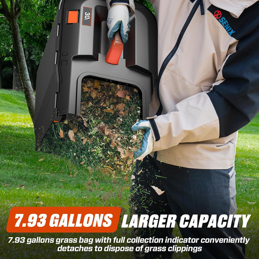SENIX 20V 13' Cordless Lawn Mower, 2-in-1 Electric Push Mower 4.0Ah Battery & Charger, Bagging, Mulching, 5 Position Height Adjustment, for Garden Yard