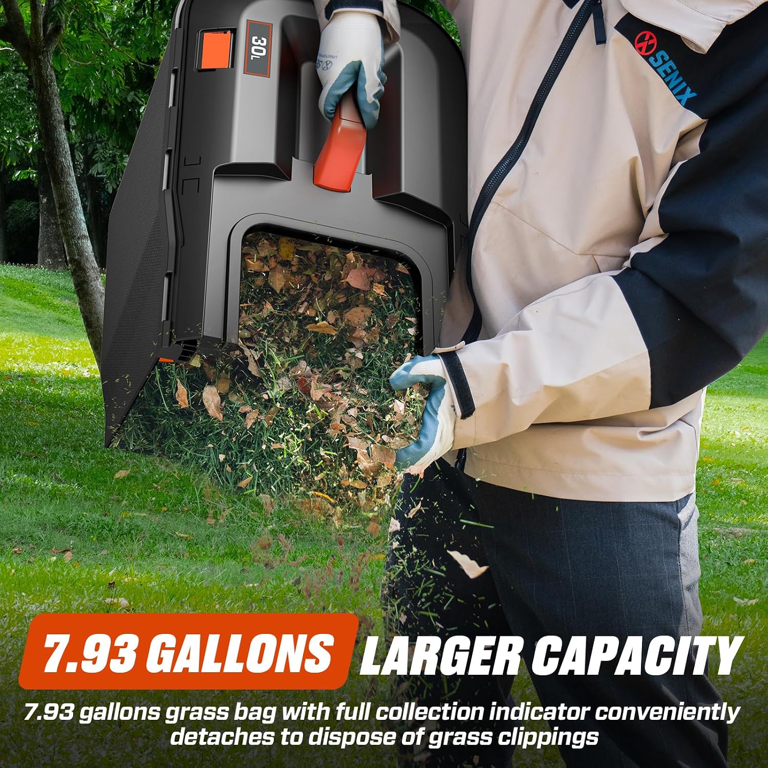 SENIX 20V 13' Cordless Lawn Mower, 2-in-1 Electric Push Mower 4.0Ah Battery & Charger, Bagging, Mulching, 5 Position Height Adjustment, for Garden Yard