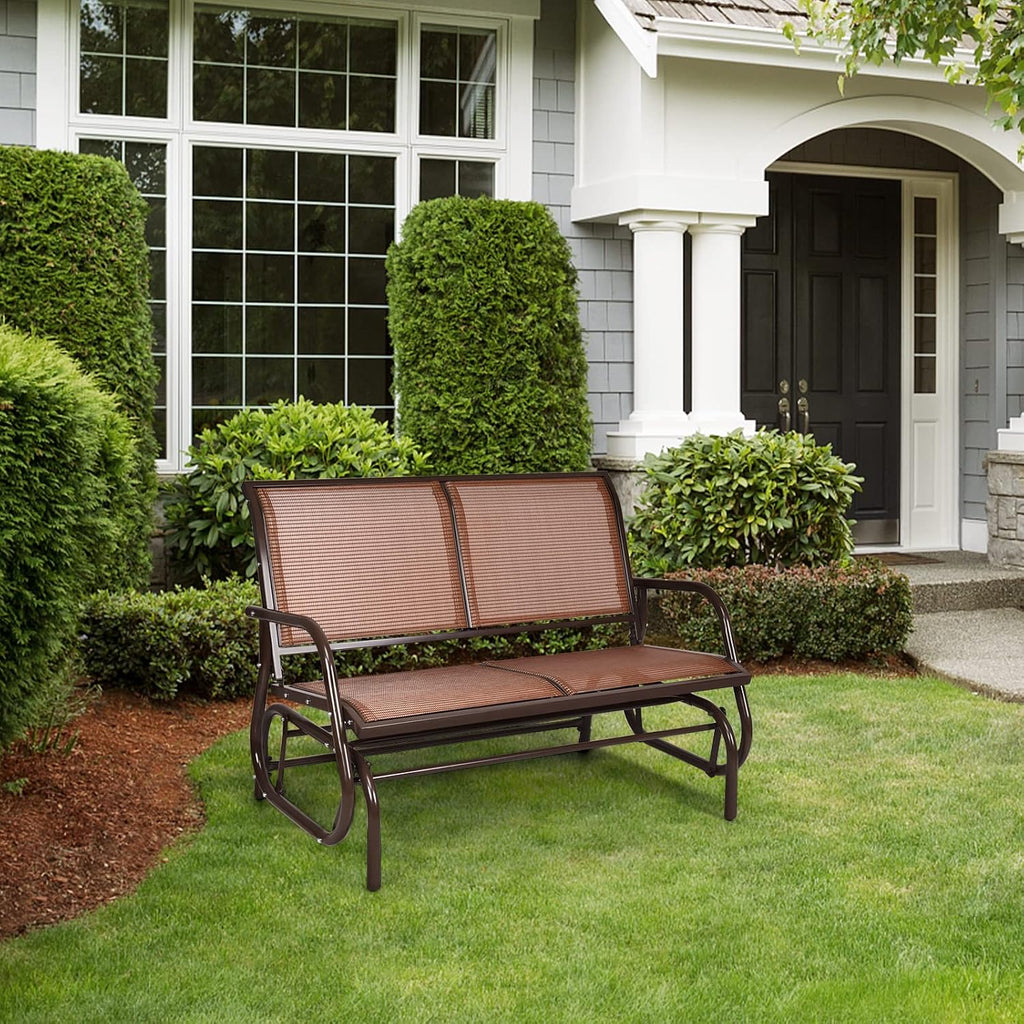 Tangkula 2 Person Patio Glider, Outdoor Swing Bench, Glider Loveseat Chair with Heavy-Duty Steel Frame, Breathable Seat Fabric, Rocking Chair for Poolside, Garden, Backyard, Porch