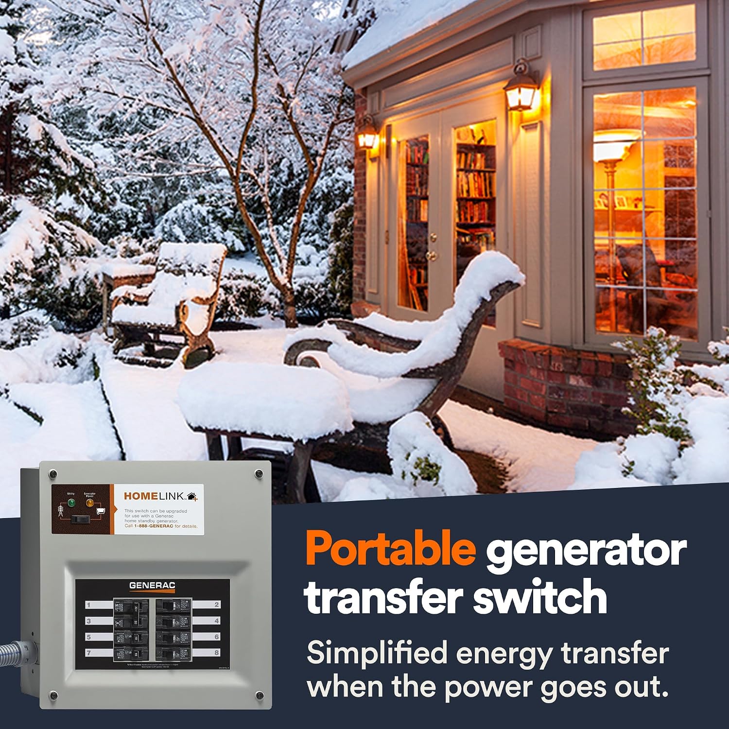 Generac 6853 HomeLink Upgradeable 30 Amp Transfer Switch Kit - Reliable Power Solution for Homes - 10' Cord and Resin Power Inlet Box