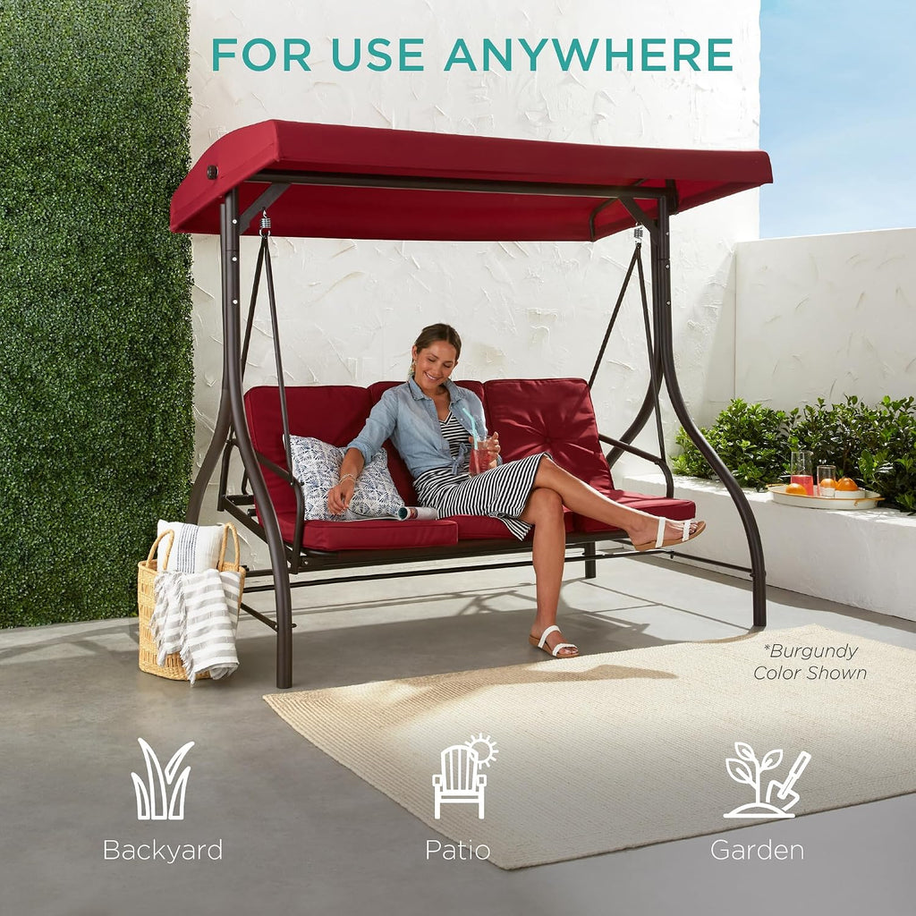 Best Choice Products 3-Seat Outdoor Large Converting Canopy Swing Glider, Patio Hammock Lounge Chair for Porch, Backyard w/Flatbed, Adjustable Shade, Removable Cushions - Midnight Green