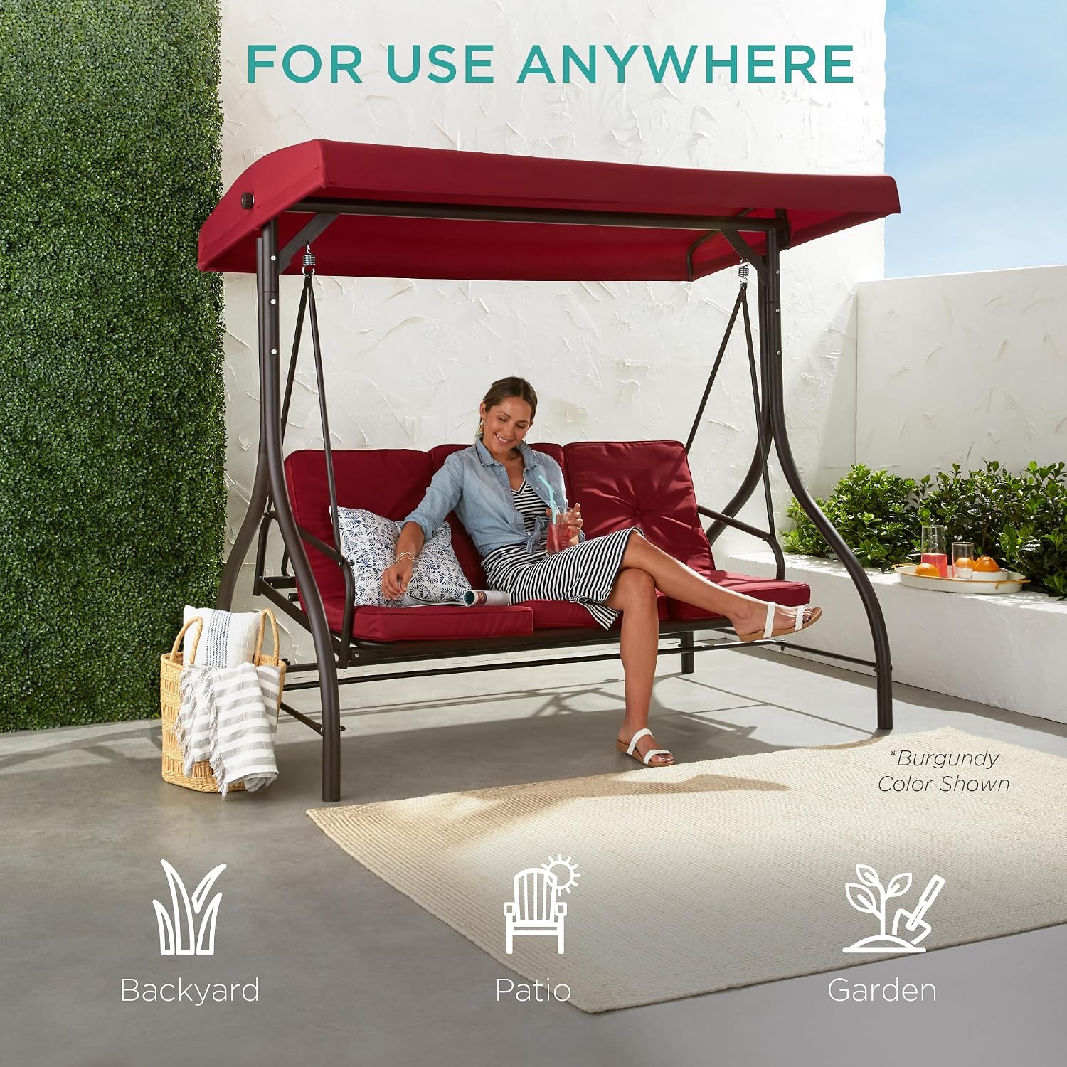 Best Choice Products 3-Seat Outdoor Large Converting Canopy Swing Glider, Patio Hammock Lounge Chair for Porch, Backyard w/Flatbed, Adjustable Shade, Removable Cushions - Midnight Green