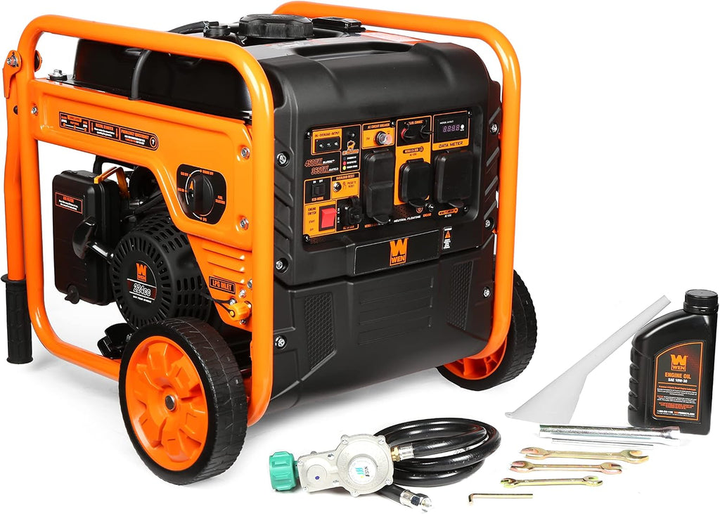 WEN DG4500iX 4500-Watt RV and Transfer-Switch-Ready Dual Fuel Open Frame Inverter Generator with Electric Start and CO Watchdog