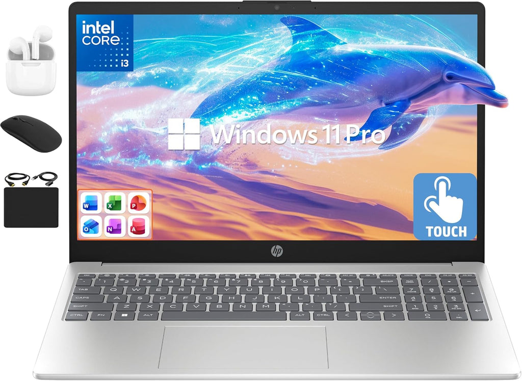 HP Touchscreen Laptop 2025 Flagship 15.6' HD, Lifetime Office 2024, 32GB RAM, 1.5TB Storage (1TB SSD + 500GB Ext), 6-Core Intel i3 Processor, Wi-Fi, Camera, Long Battery, HubxcelAccessory, Win 11 Pro