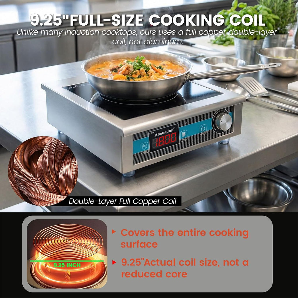 Commercial Grade Countertop Burner 1800 W /120V Commercial Induction Cooktop 9.25-Inch Heating Coil Hot Plate for home kitchens, apartments, small restaurants