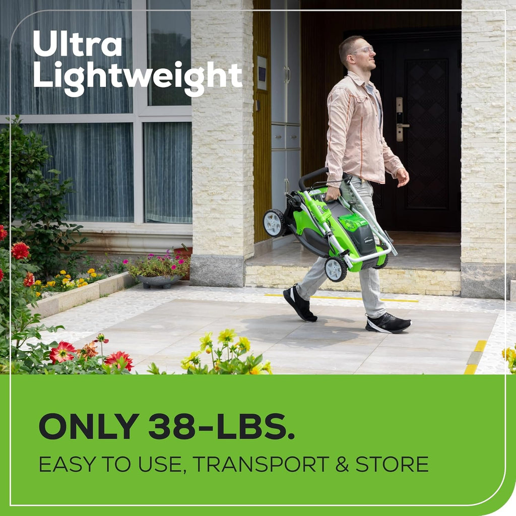 Greenworks 40V 16' (Push) Cordless Lawn Mower, 4.0Ah Battery (1/3 Acre, Push Button Start, Compatible with 75+ Tools)