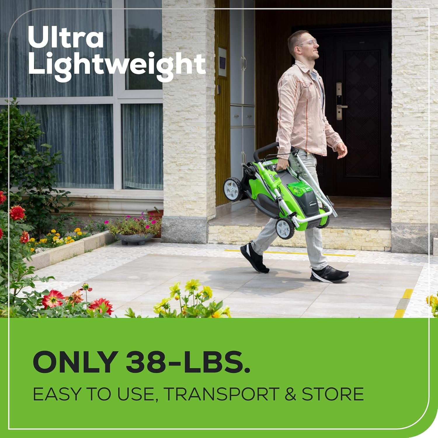 Greenworks 40V 16' (Push) Cordless Lawn Mower, 4.0Ah Battery (1/3 Acre, Push Button Start, Compatible with 75+ Tools)