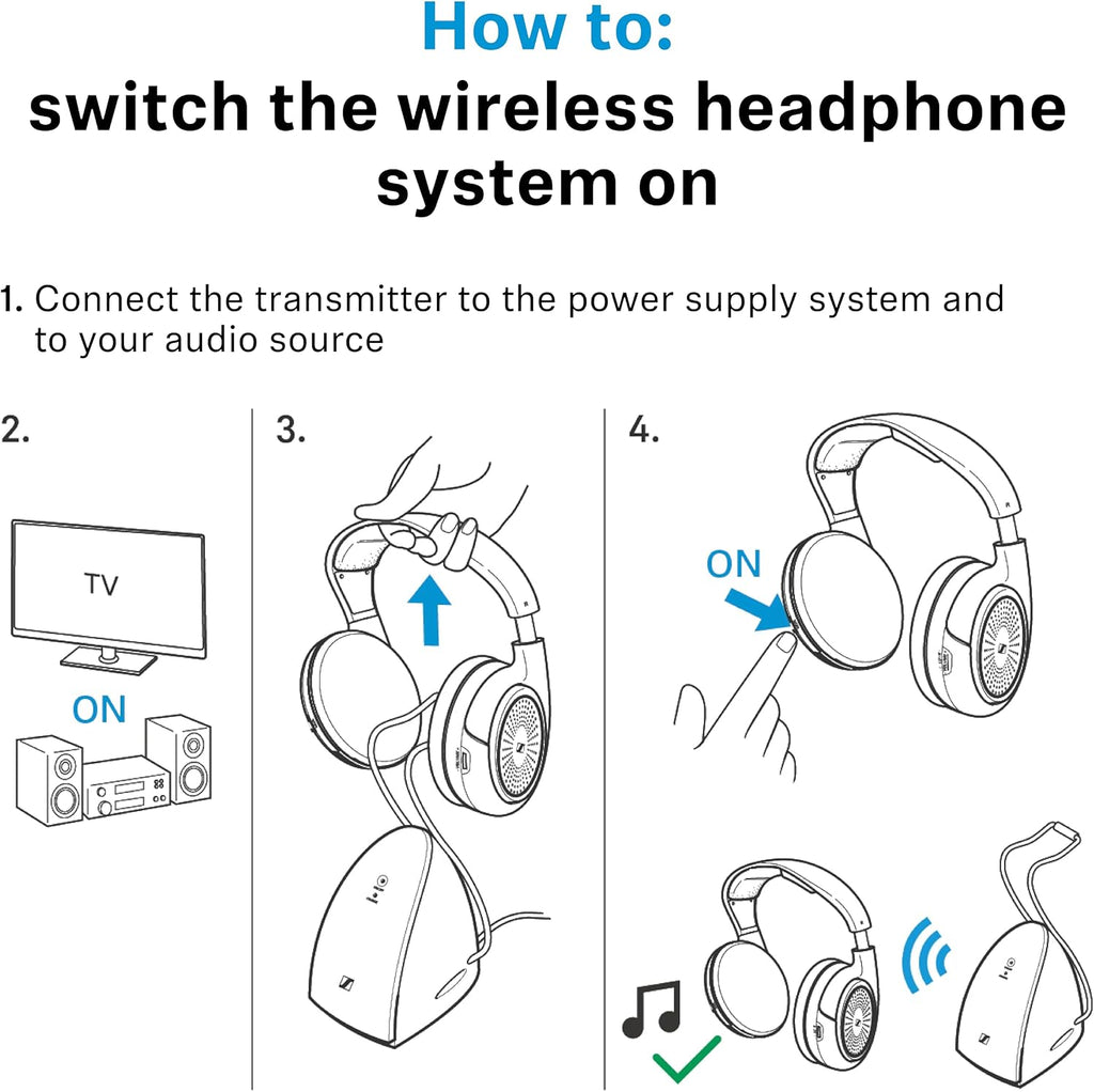 Sennheiser RS 120-W On-Ear Wireless Headphones for Crystal-clear TV Listening with 3 Sound Modes, Lightweight Design, Easy Volume Control, 60 m Range and Convenient Transmitter/Charger Combo - Black