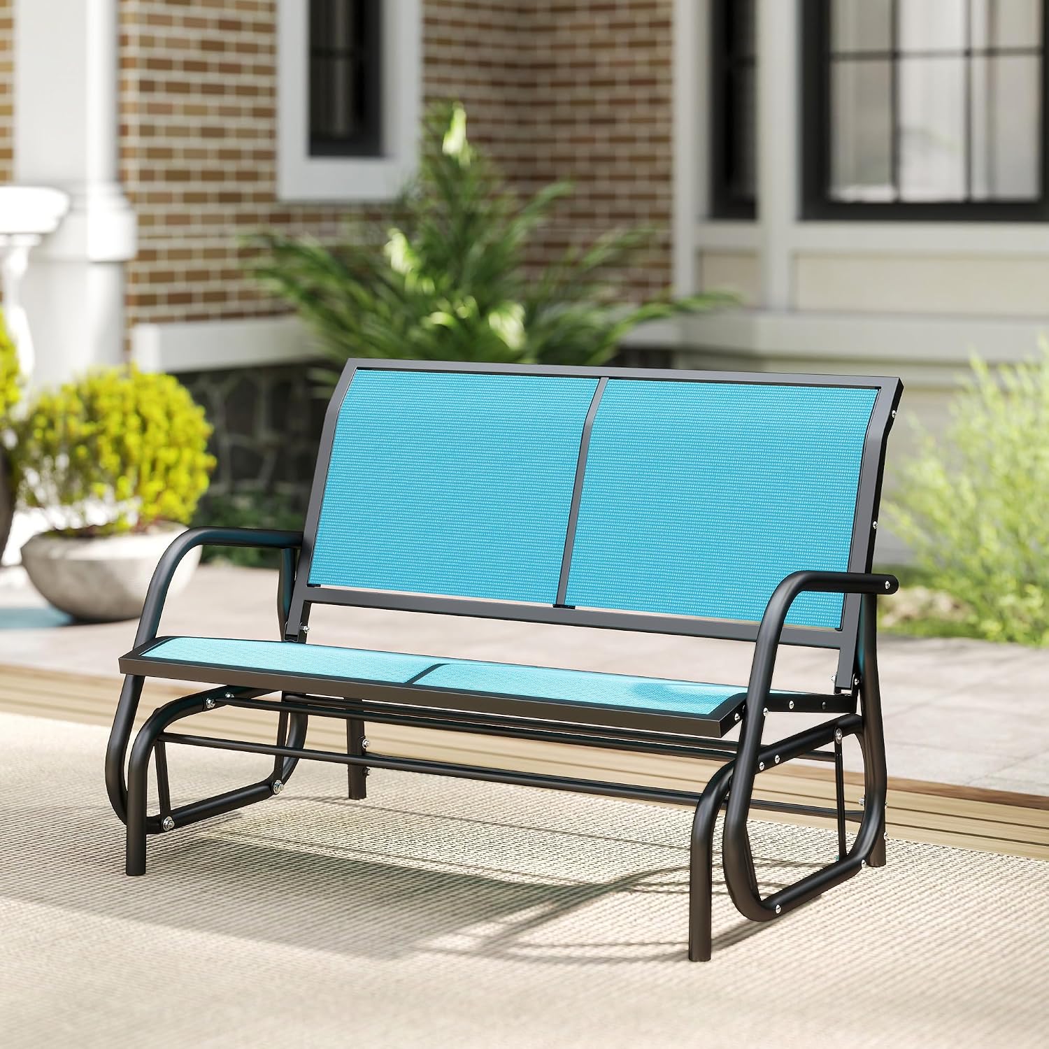 Outsunny 2-Person Outdoor Glider Bench, Patio Double Swing Rocking Chair Loveseat w/Powder Coated Steel Frame for Backyard Garden Porch, Blue