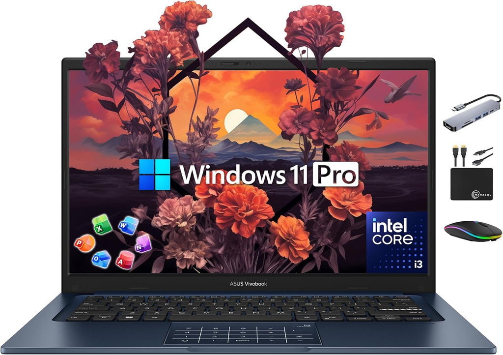 ASUS Vivobook Laptop 2025 Ultra Portable Business Computer, 14' FHD Display, 16GB RAM, 1TB Storage (512GB SSD + 500GB Ext), 6-Core Intel i3-1315U, MarxsolAccessory, Win 11 Pro, Lifetime Office 2024