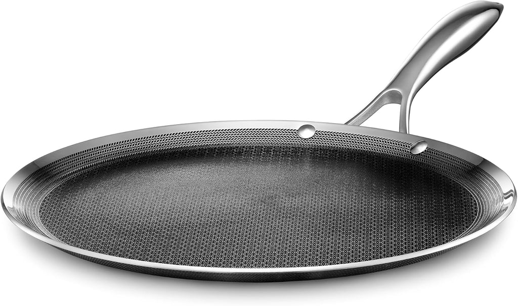 HexClad Hybrid Nonstick 12-Inch Griddle Pan, Stay-Cool Handle, Dishwasher-Friendly, Oven-Safe Up to 900°F, Induction Ready, Compatible with All Cooktops