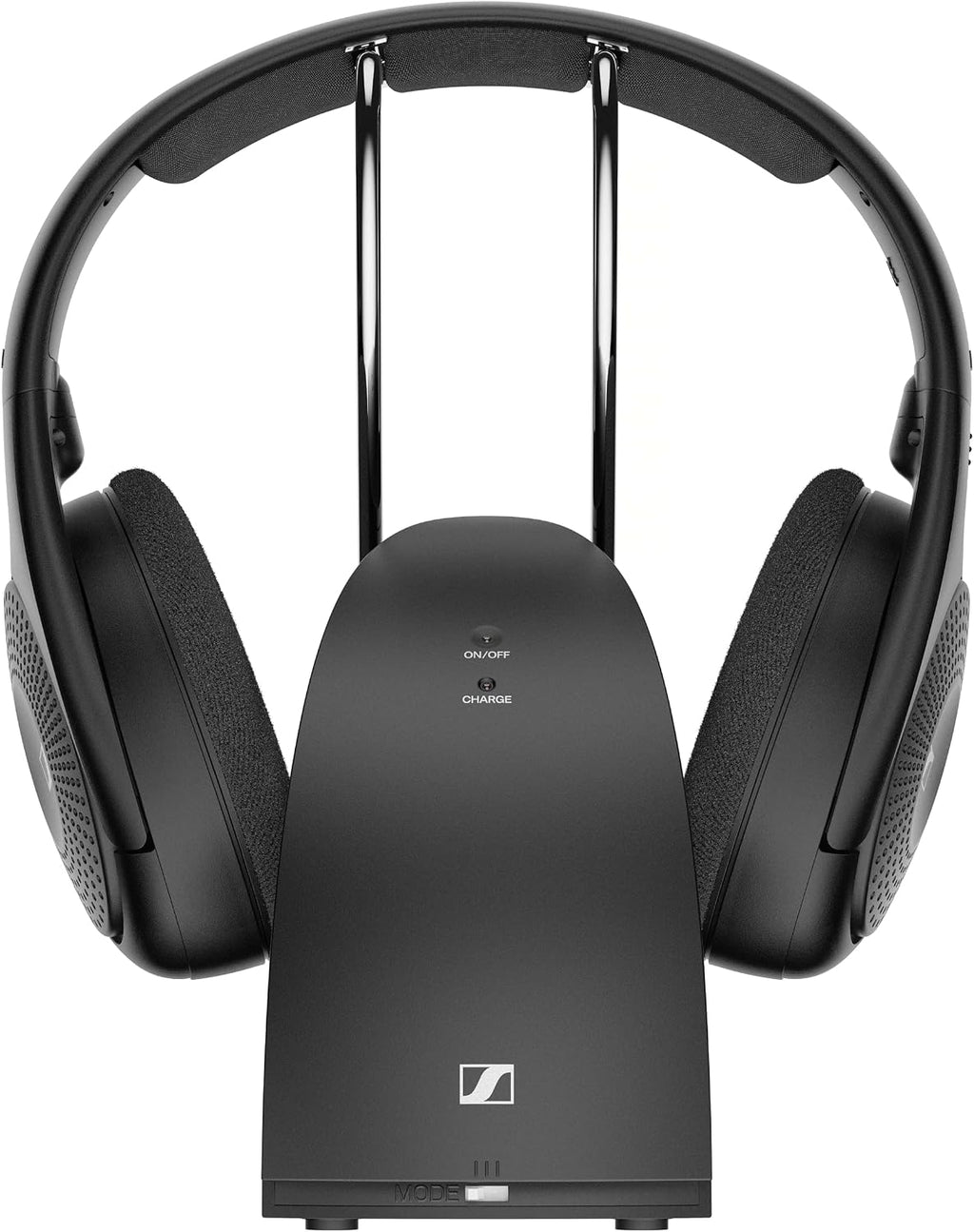 Sennheiser RS 120-W On-Ear Wireless Headphones for Crystal-clear TV Listening with 3 Sound Modes, Lightweight Design, Easy Volume Control, 60 m Range and Convenient Transmitter/Charger Combo - Black