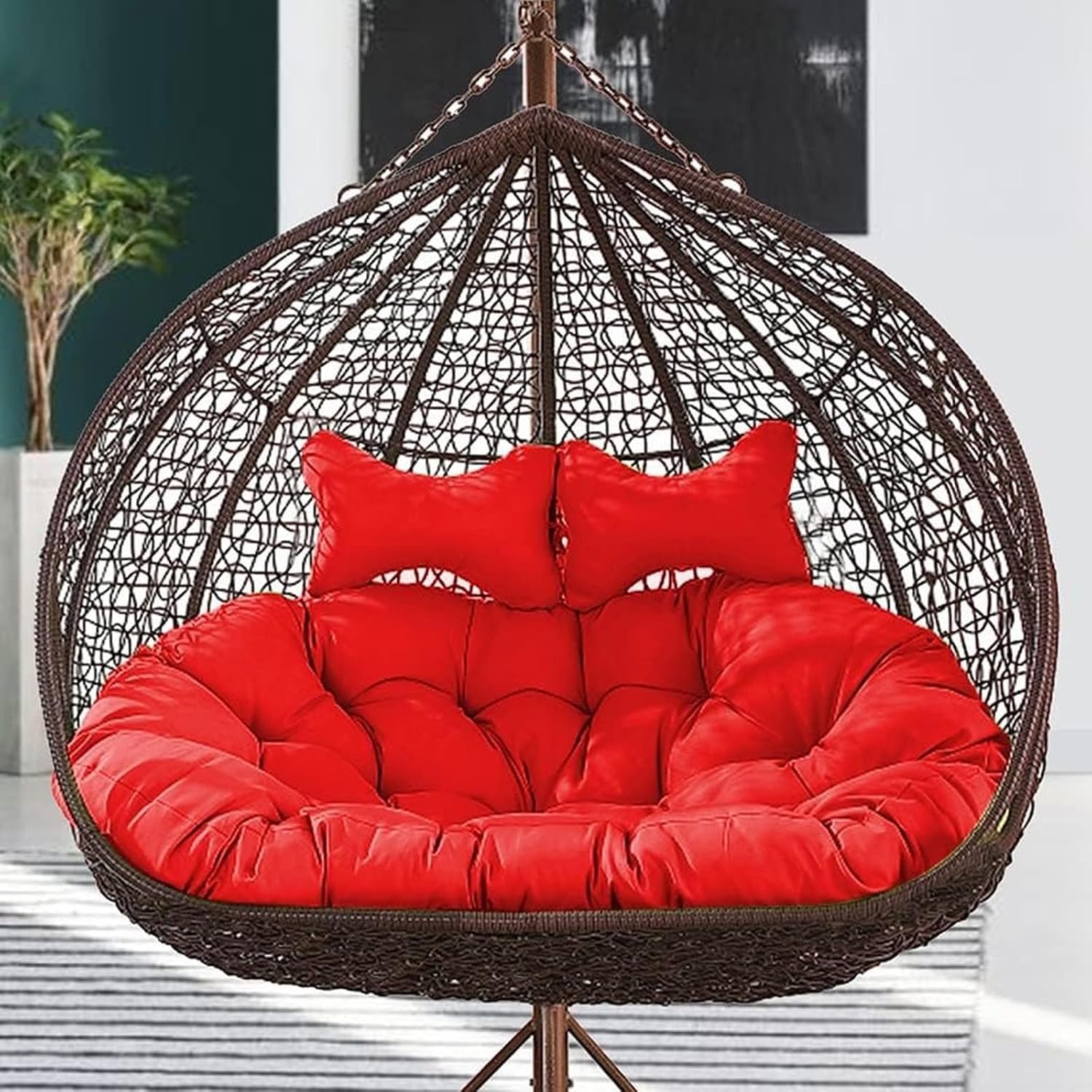 Double Swing Chair Cushion Replacement, Large Egg Chair Cushion with Adjustable Pillow for Indoor Outdoor Garden Balcony Rocking Hanging Basket Rattan Chair Rest Seat Pad(B)
