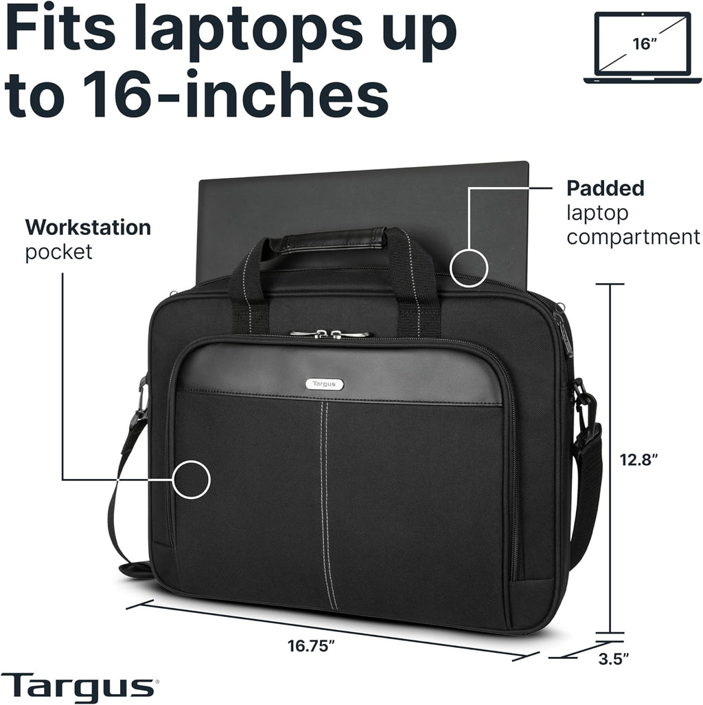 Targus Classic Slim Laptop Bag - Ergonomic Briefcase and Messenger Bag - Spacious Foam Padded for Laptops and Under
