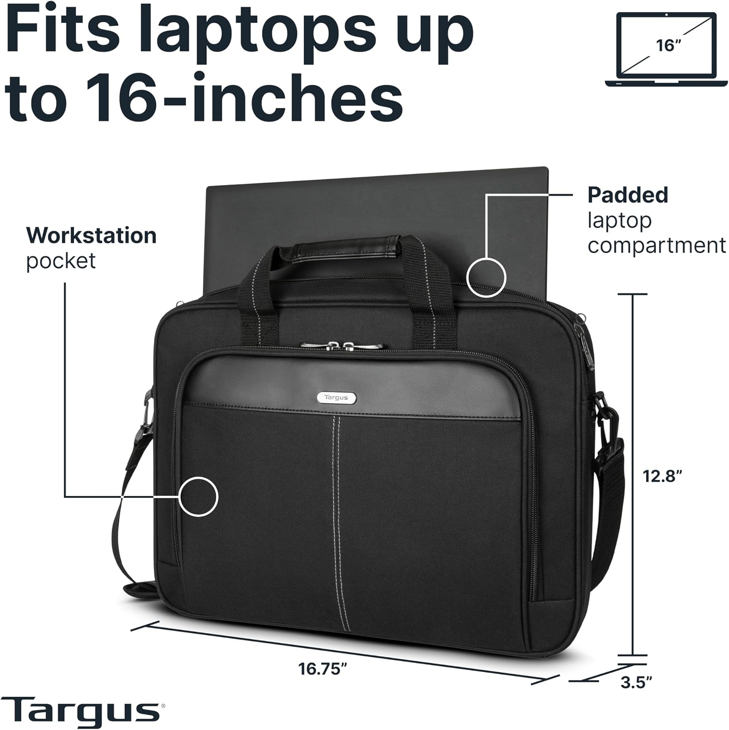 Targus Classic Slim Laptop Bag - Ergonomic Briefcase and Messenger Bag - Spacious Foam Padded for Laptops and Under