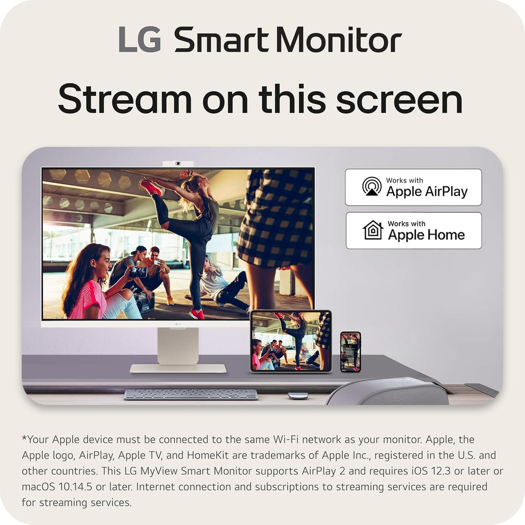 LG 32SR85U-W Smart Monitor 32-inch 4K UHD (3840x2160), IPS Display, webOS 23, USB Type-C 90W PD, Built-in FHD Webcam & Speaker, HDR 10, AirPlay 2, Screen Share, Bluetooth, White