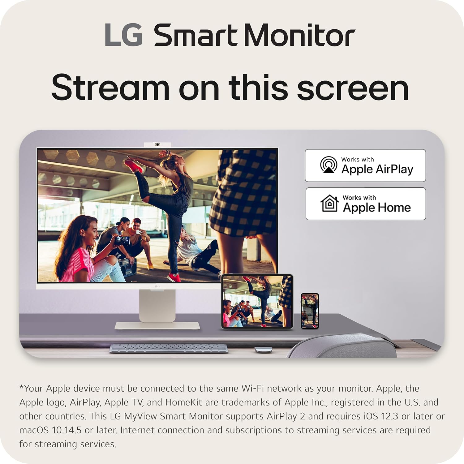 LG 32SR85U-W Smart Monitor 32-inch 4K UHD (3840x2160), IPS Display, webOS 23, USB Type-C 90W PD, Built-in FHD Webcam & Speaker, HDR 10, AirPlay 2, Screen Share, Bluetooth, White