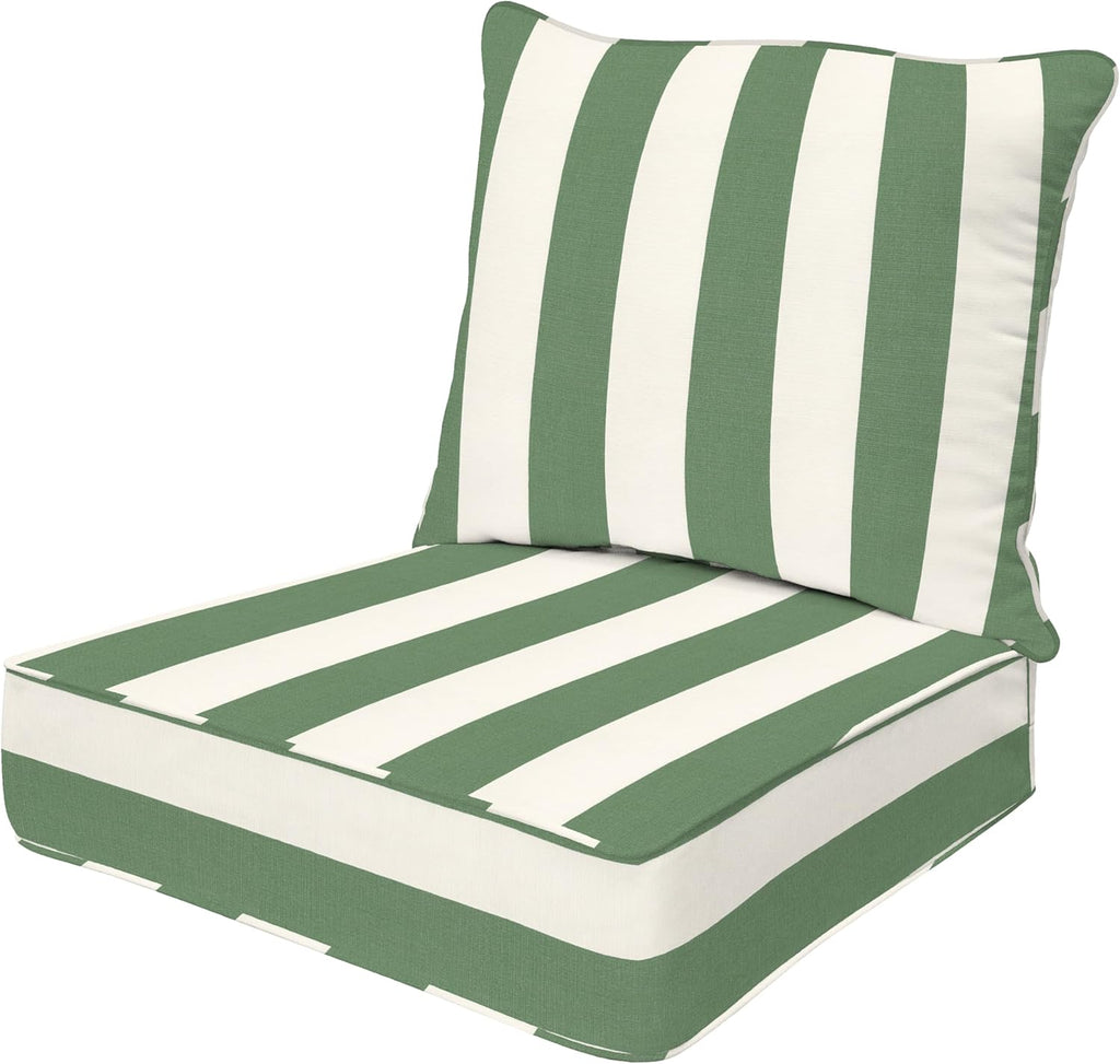 Honeycomb Outdoor Heritage Deep Seat, 24 x 23, Cabana Stripe Green & Cream Chair Cushion with Removable Cover, for Patio Furniture