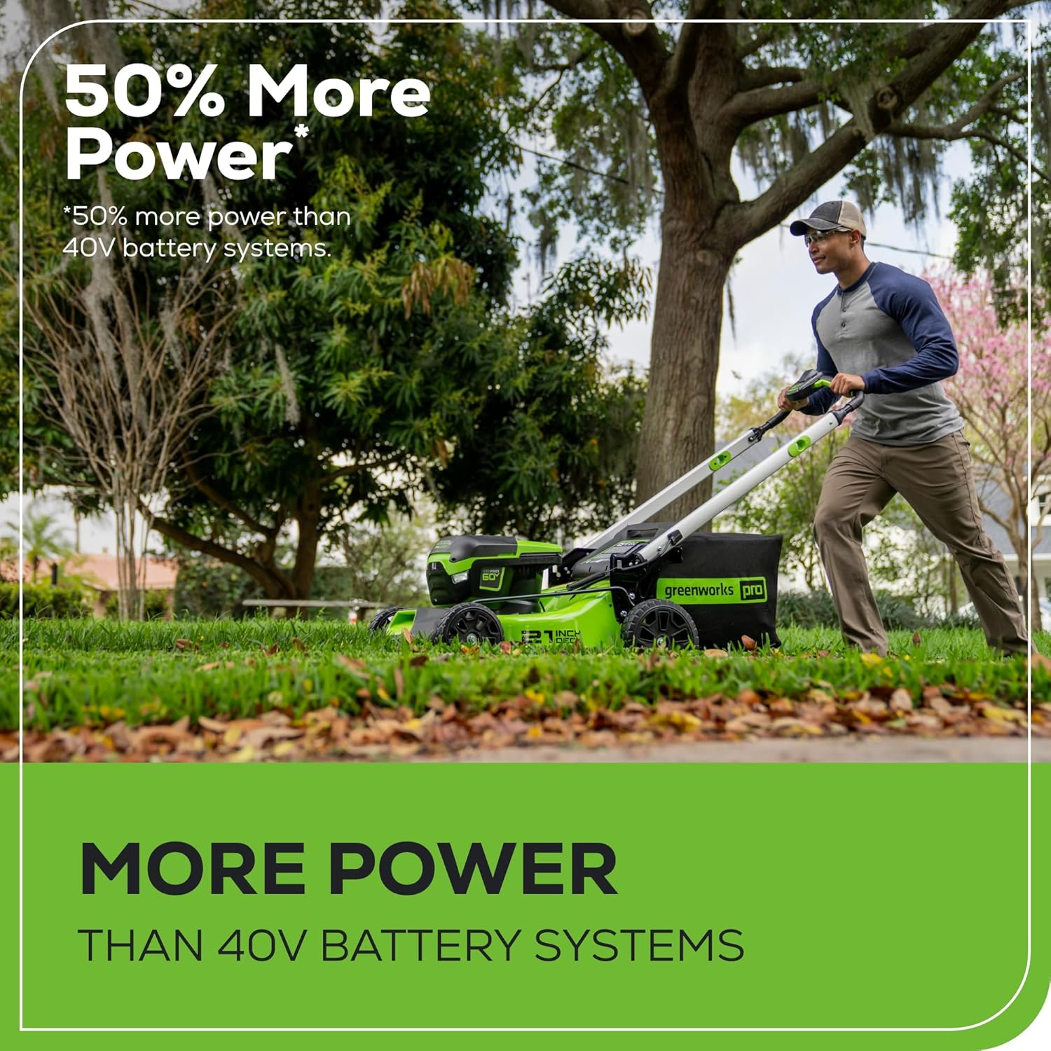 Greenworks 60V 21' Brushless (Push) Cordless Lawn Mower, 5.0Ah Battery (1/2 Acre, Rapid Charger, 4-in-1, LED Lights, IPX4)