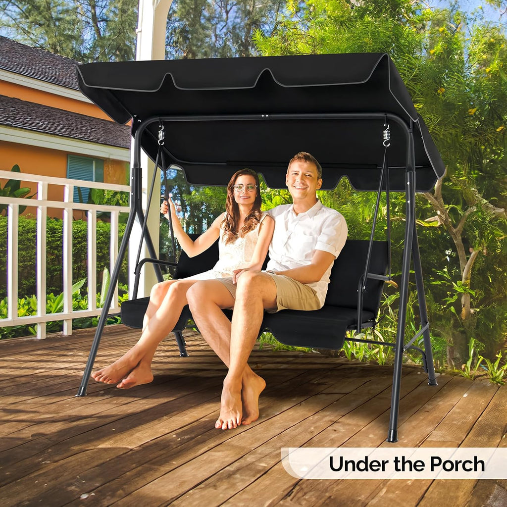VINGLI 550 LBS Outdoor Porch Swing with Canopy, Patio Porch Swing with Stand with Cushions for Yard, Pool, Lawn, Balcony (Black)