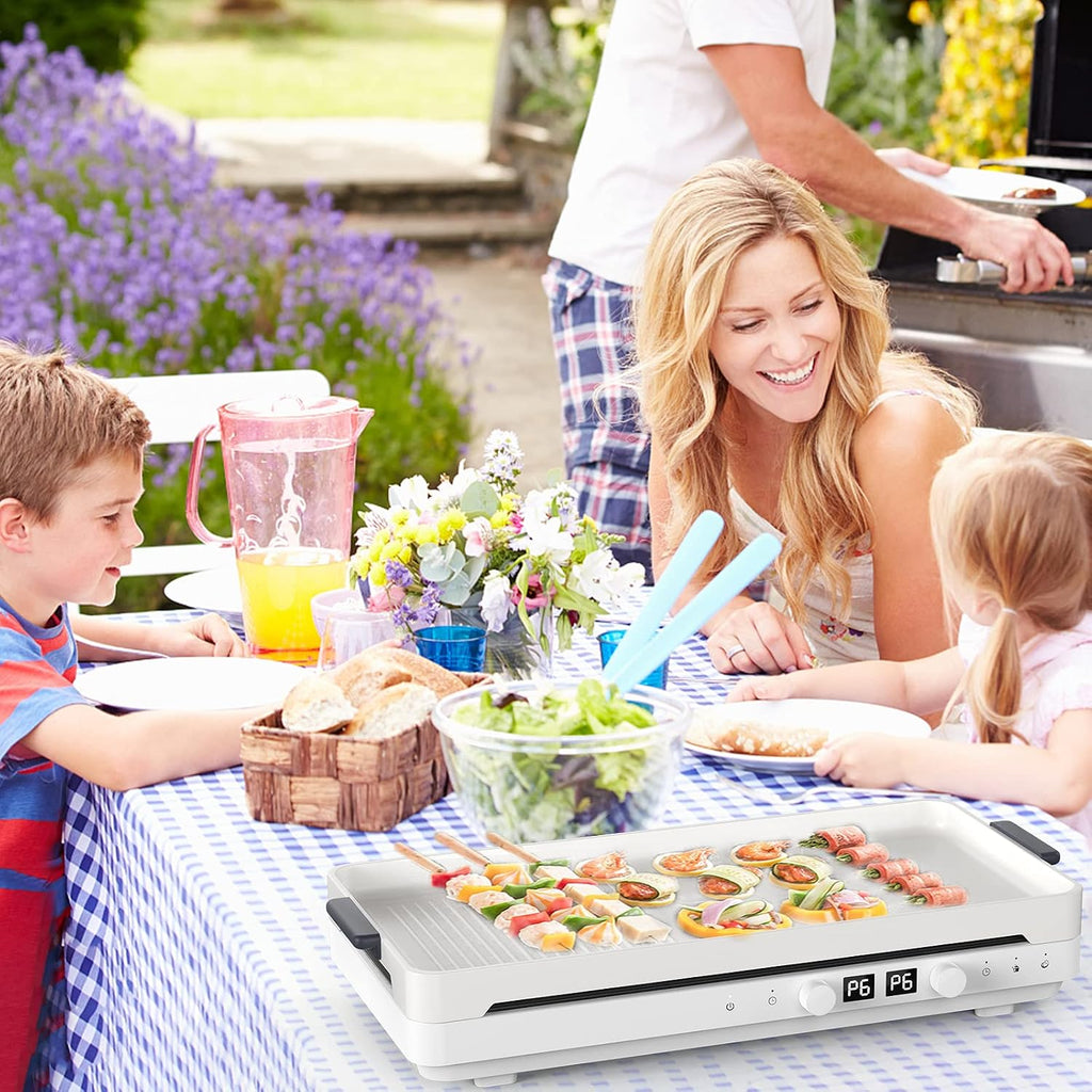 Induction Cooktop 2 Burners with Removable Cast Iron Griddle Pan Non-stick, 1800W Sensor Touch 9 Power Levels, 99 Min Timer, Suitable for Kitchen,Great for Family Party