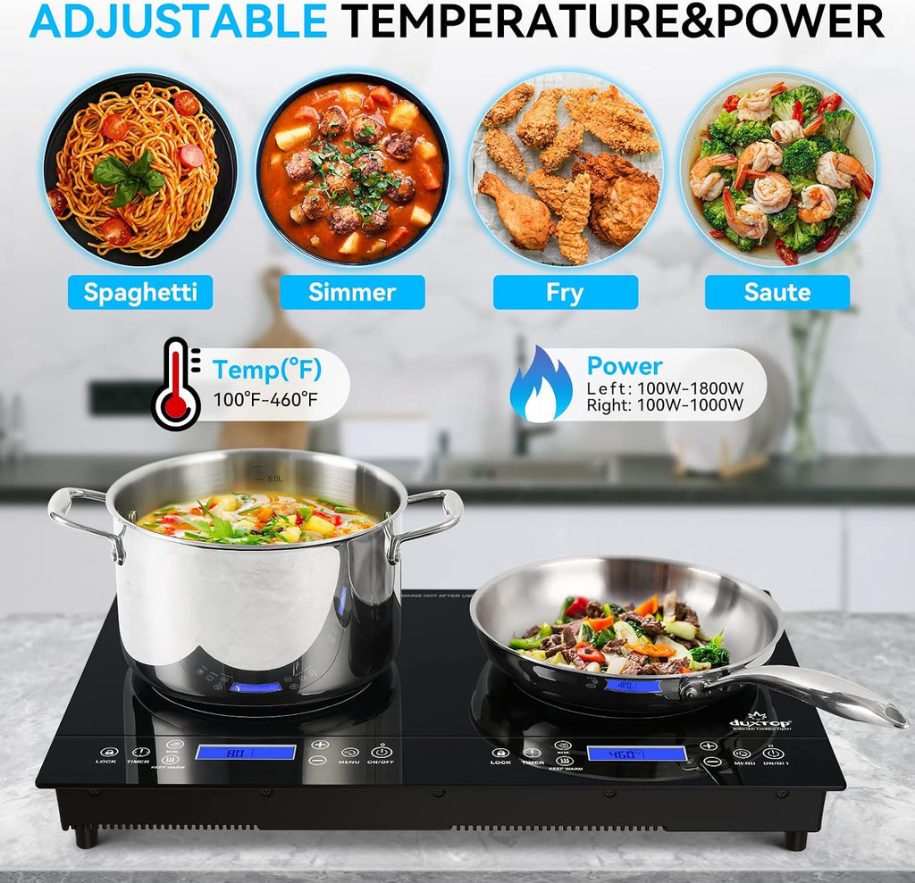 Duxtop LCD 1800W Portable Induction Cooktop 2 Burner, Built-in Countertop Burners with Sensor Touch Control, Electric Cooktop with 2 Burner, Electric Double Induction Burner for Cooking, 9720LCBI