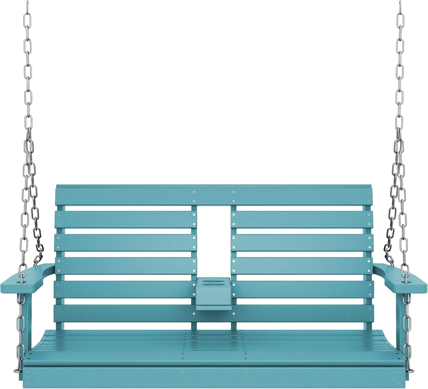 KINGYES Outdoor Hanging Porch Swing, 2 Seat Patio Swing Chair with Cup Holders, Waterproof Swing Chair Bench for Courtyard & Garden, 660LBS Weight Capacity, Aruba Blue