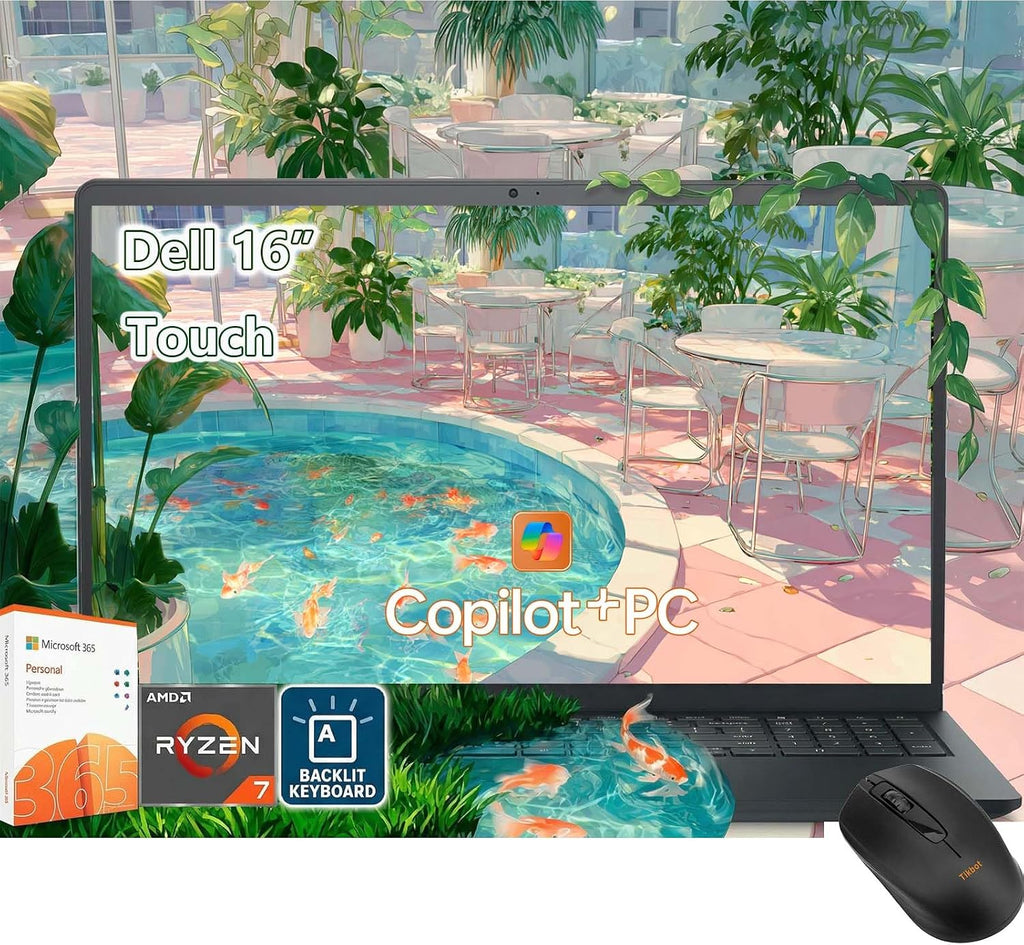 Dell 16 Touchscreen Laptop- AMD Ryzen 7 250 Beat Intel Ultra 7-16' FHD+ Touch- AI PC Copilot Key- 32GB RAM| 1TB SSD -Win 11 Office 365- Backlit KB- 1080p Webcam- Business College Computer Portatil