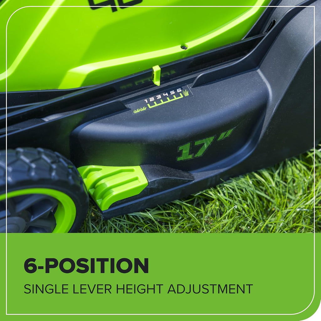 Greenworks 40V 17' Cordless Lawn Mower – Brushless Motor, 4.0Ah Battery & Charger (75+ Compatible Tools), 2-in-1 Mulch/Bag