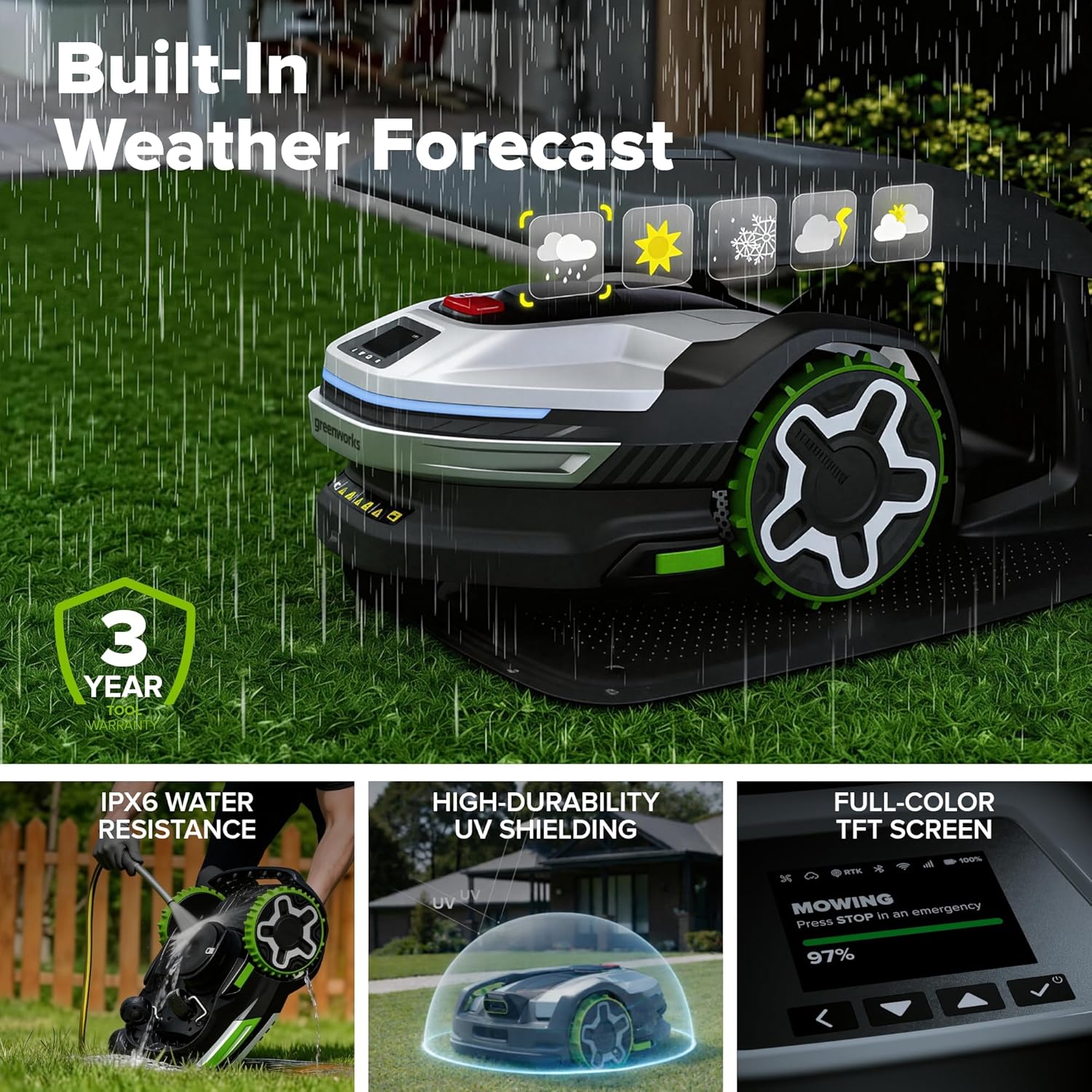 Greenworks C30Z Wire-Free Robotic Lawn Mower, up to 3/4 Acre, RTKVision Navigation, 24-Degree Slope Climbing, Smart Obstacle Avoidance, App Control with Electric Height Adjustment